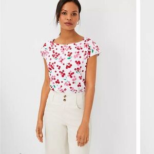 Ann Taylor Fruit Print Linen Blend Gusset Tee in Size M